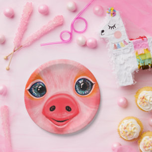 Pink Baby Pig Funny Paper Tellers - Lächeln Pappteller