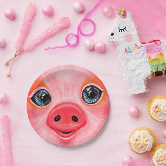 Pink Baby Pig Funny Paper Tellers - Lächeln Pappteller (Party)