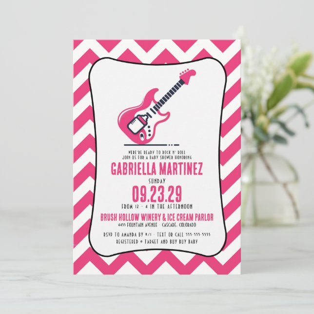 Pink Baby Rock Baby Dusche Einladung (Stehend Vorderseite)