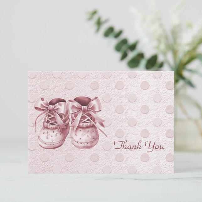 Pink Baby Shoes Danke Karte (Stehend Vorderseite)