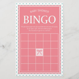 Pink Baby Shower Bingo Polka Dots and Ribbon Briefpapier