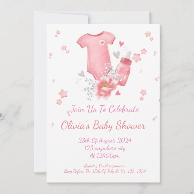 PINK BABY SHOWER EINLADUNG FÜR MÄDCHEN (Vorderseite)