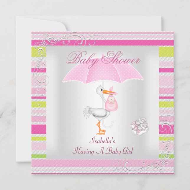 Pink Baby Shower Girl Umbrella Candy Strip Einladung (Vorderseite)