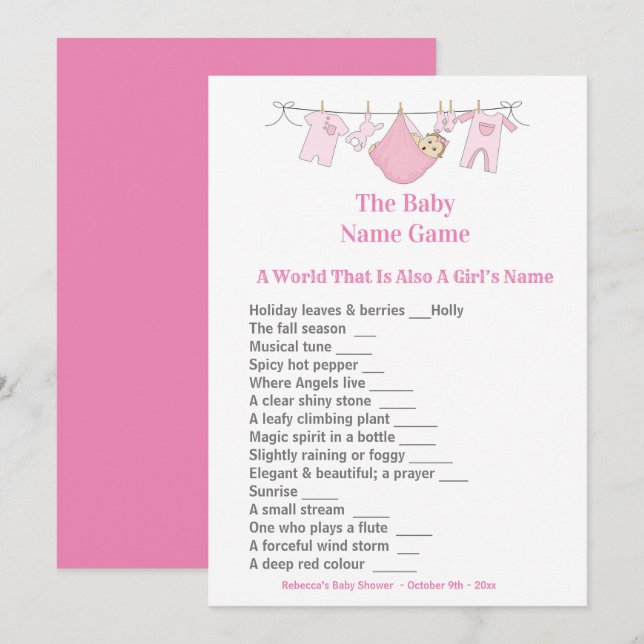 Pink Baby Shower Guessing Game Einladung (Vorne/Hinten)
