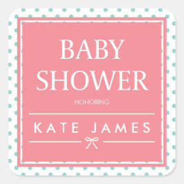 Pink Baby Shower Polka Dots and Ribbon Quadratischer Aufkleber