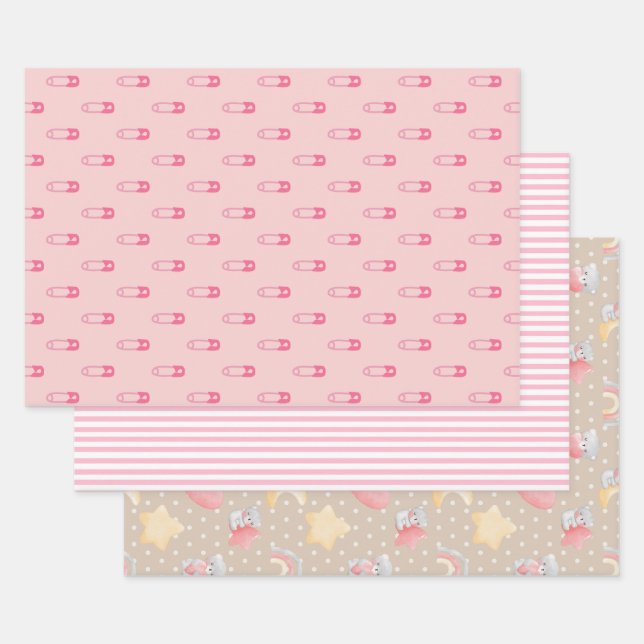 Pink Baby Shower Sortiment Geschenkpapier Set (Set)