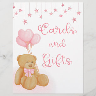 Pink Baby Shower Teddy Bärenkarte und Geschenke Un Flyer