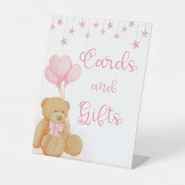 Pink Baby Shower Teddy Bärenkarte und Geschenke Un Sockelschild