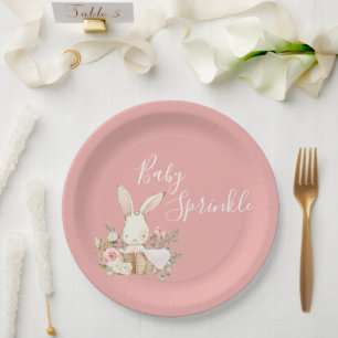 Pink Baby Sprinkle Script Baby Dusche Pappteller