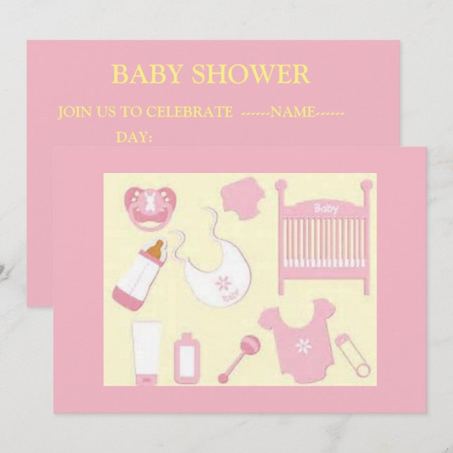 PINK BABY STUFF BABY SHOWITE EINLADEN EINLADUNG (Vorne/Hinten)