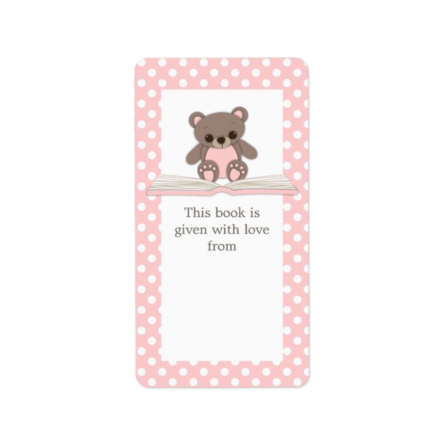 Pink Baby Teddy Bear on Book Cadeau Étiquette (Devant)