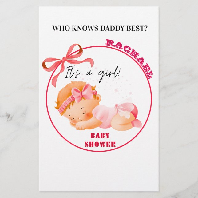 Pink Babydusche, Baby Girl Shower Party Game (Vorderseite)