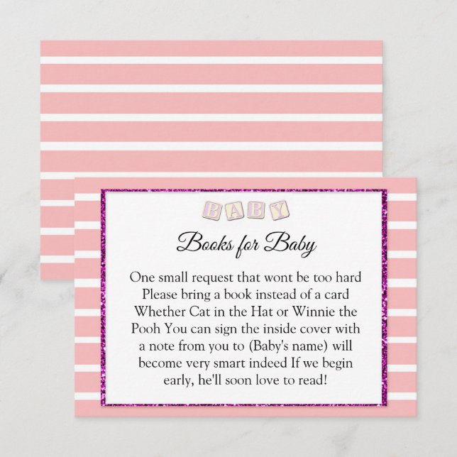 Pink Babydusche Bücher für Babykarte Einladung (Vorne/Hinten)