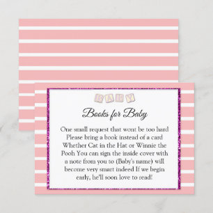 Pink Babydusche Bücher für Babykarte Einladung