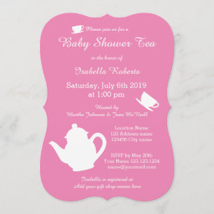 Pink Babydusche Tee Party Einladungen mit Teekanne