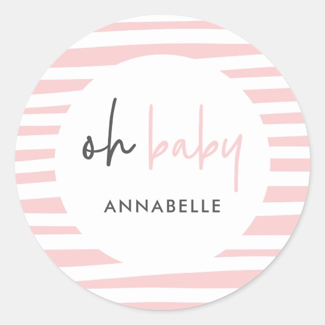 Pink-Babydusche-Typografie des modernen Gastgesche Runder Aufkleber (Vorderseite)