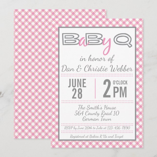 Pink BabyQ GRILLEN Kinderdusche Einladung (Vorne/Hinten)