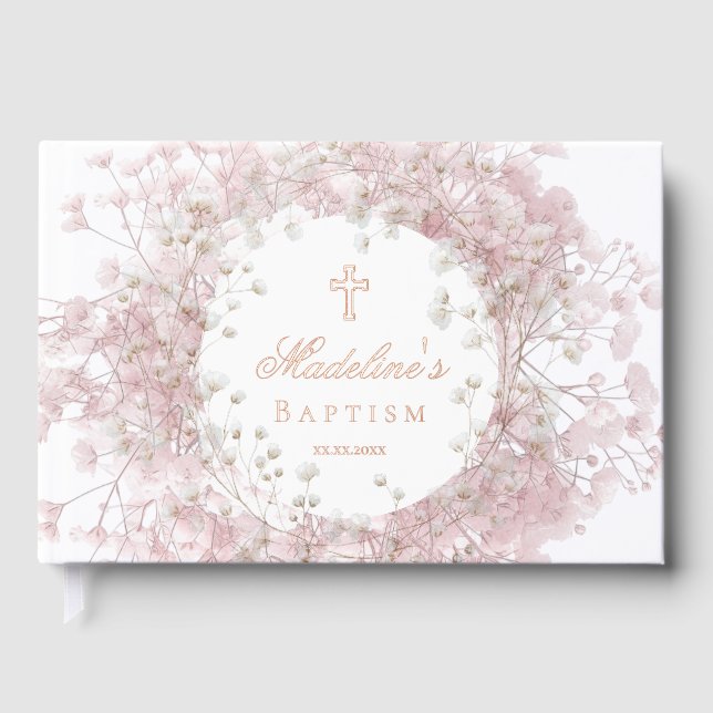 pink baby's breath flowers Baptism Gästebuch (Vorderseite)