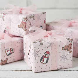 Pink Babys Erste Weihnachtswintertiere Geschenkpapier