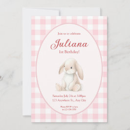 Pink Babys First Birthday Bunny Invitation Einladung