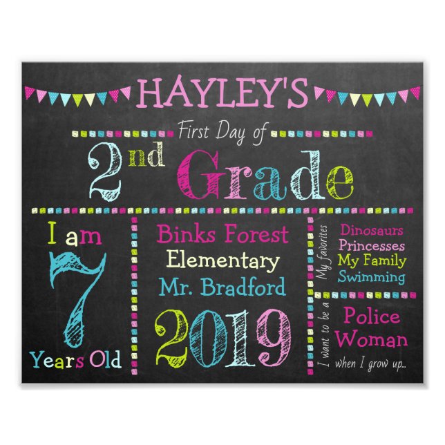 Pink Back to School Chalkboard Zeichen - druckbar Fotodruck (Vorne)