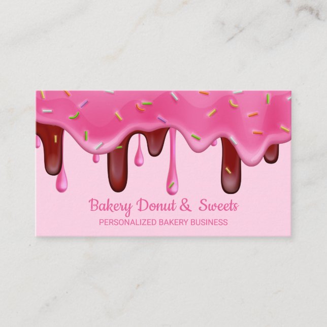Pink Bäckerei Konditorei Koch Creme Tropfens Donut Visitenkarte (Vorderseite)