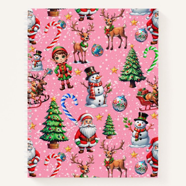 Pink Background Christmas Decorative Pattern Notizbuch (Vorderseite)