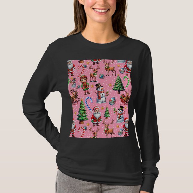 Pink Background Christmas Decorative Pattern T-Shirt (Vorderseite)