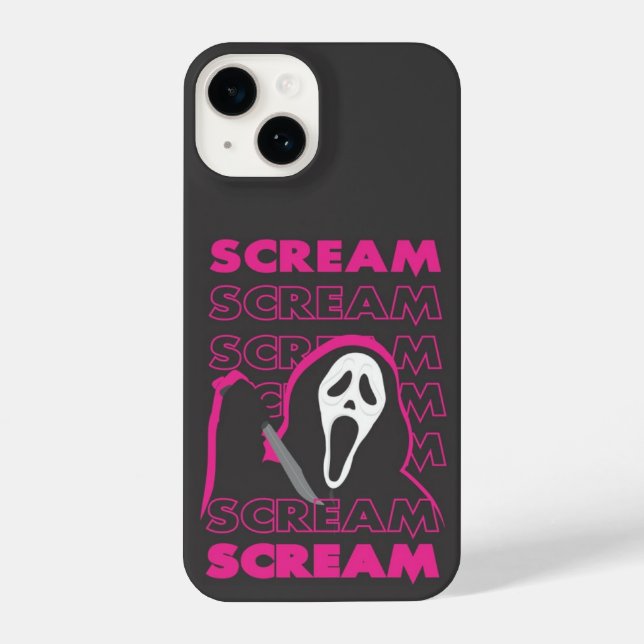 Pink Background Ghost Face Halloween Phone Case iPhone 14 Hülle (Rückseite)