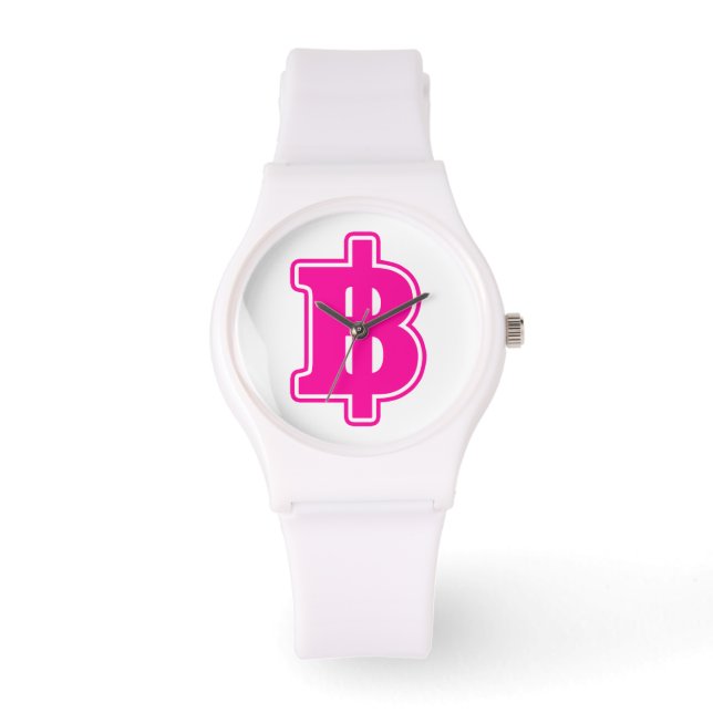 PINK BAHT SIGN ฿ thailändischer ฿ Armbanduhr (Vorderseite)