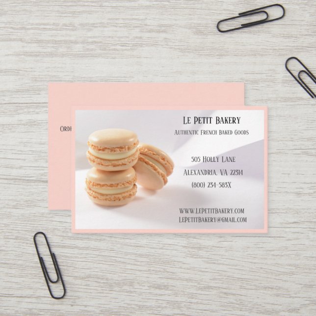 Pink Baker Bäckerei Konditorei Koch Vanilla Macaro Visitenkarte (Vorderseite/Rückseite Beispiel)