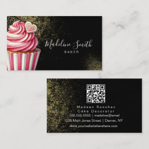 Pink Bakery Glitter Cupcakes QR Code Schwarz Visitenkarte