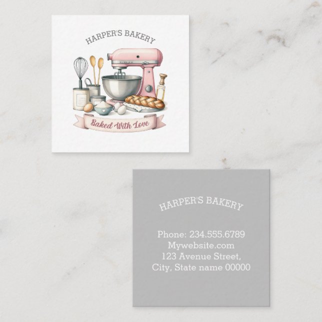 Pink Baking Mixer Quadratische Visitenkarte (Vorne/Hinten)