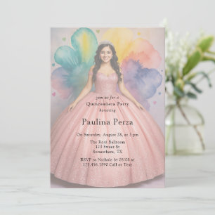 Pink Ball Gown Foto Quinceañera Party Einladung