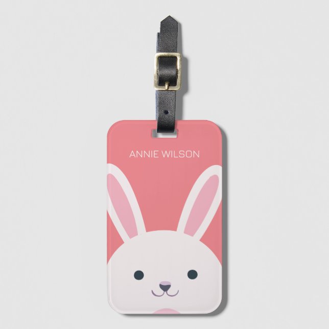 Pink Ball Niedlich Bunny Cartoon Personalisiert Gepäckanhänger (Vorderseite Vertikal)
