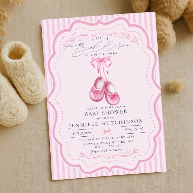 Pink Ballerina auf der Way Girl Baby Dusche Einladung (Pink Ballerina On The Way Girl Baby Shower Invitation)