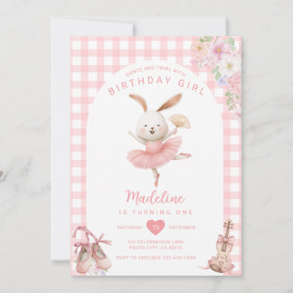 Pink Ballerina Bunny Dance and Twirl Birthday  Einladung