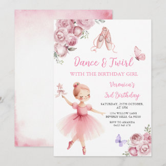 Pink Ballerina Dance & Twirl 3rd Birthday Einladung