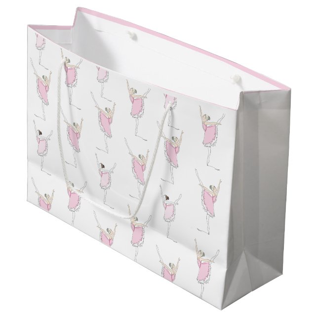 Pink Ballerina Dancer Girl Geschenktasche Große Geschenktüte (Vorderseite Schrägansicht)