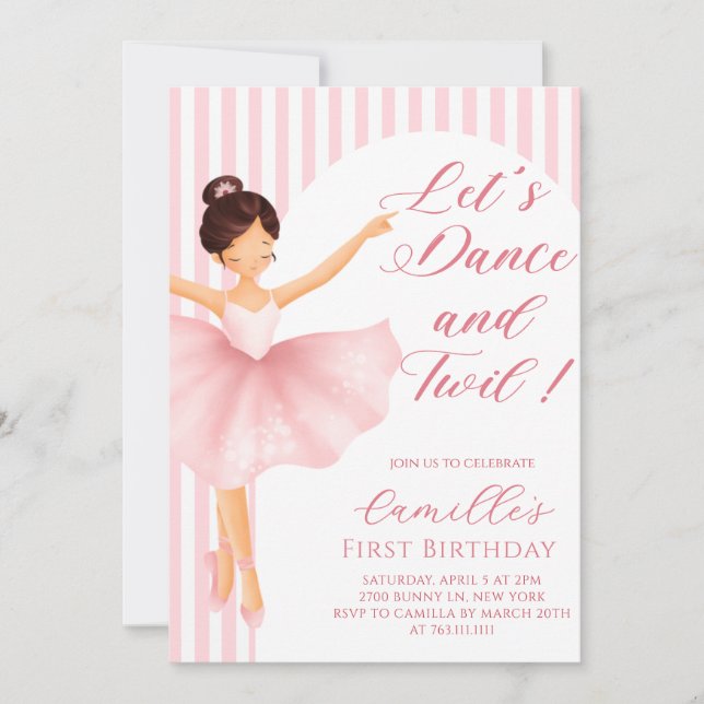 Pink Ballerina Girl birthday Party Invitation (Devant)