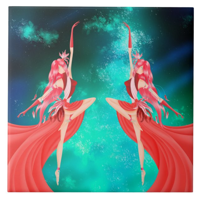 Pink Ballerina Night Sky Fliese (Vorderseite)