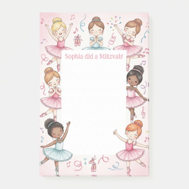 Pink Ballerina Personalisiert Mitzvah Hinweis Post-it Klebezettel (Vorderseite)