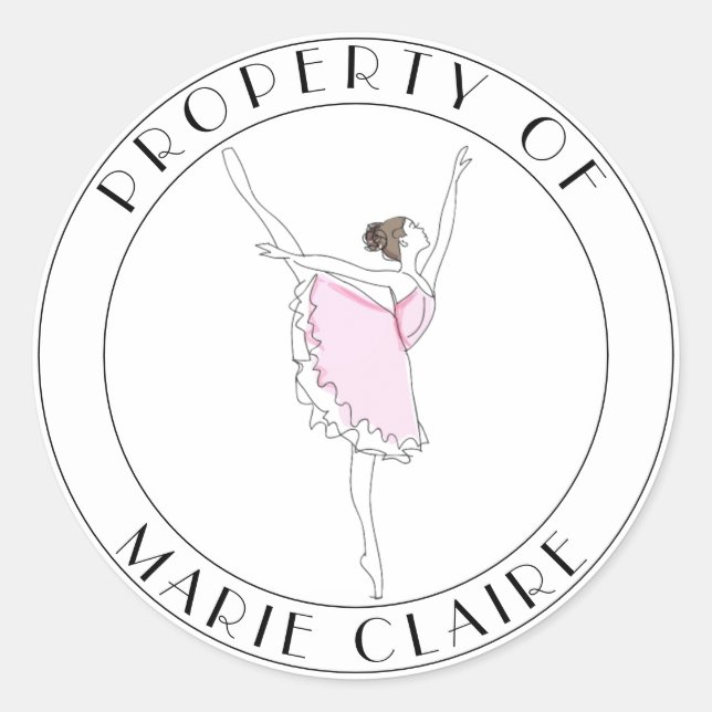 Pink Ballerina Propriété De Nom Appartient Sticker (Devant)