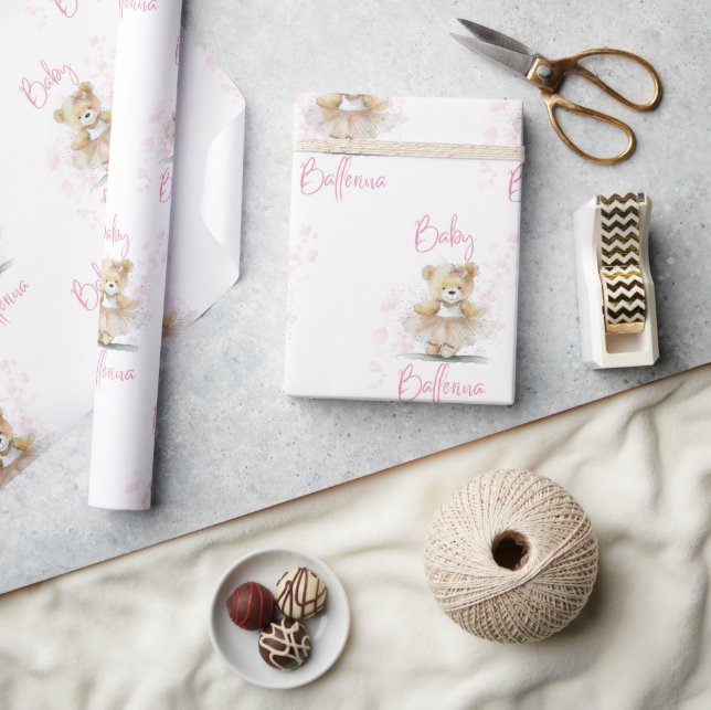 Pink Ballerina Teddy Bear Babydusche Geschenkpapier (Kunsthandwerk)