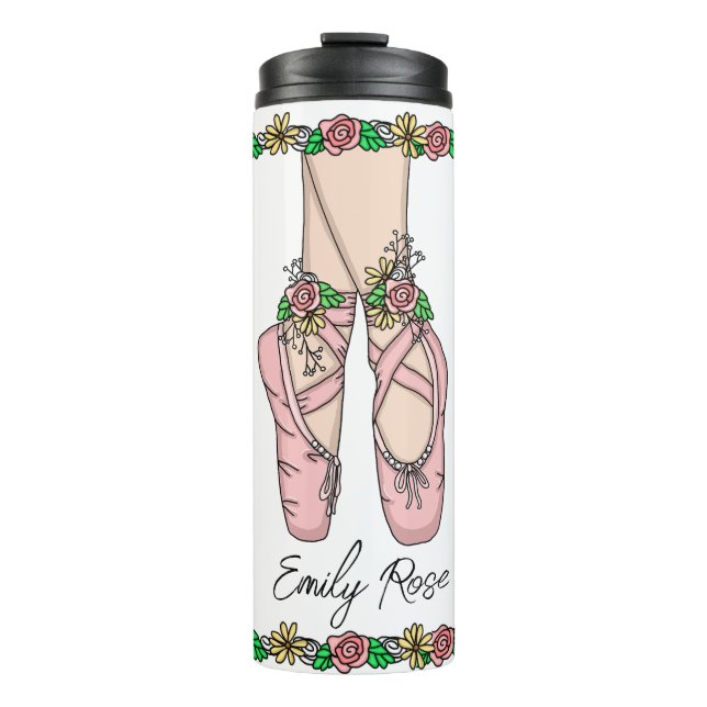 Pink Ballet Shoes Personalisiert Thermosbecher (Vorderseite)