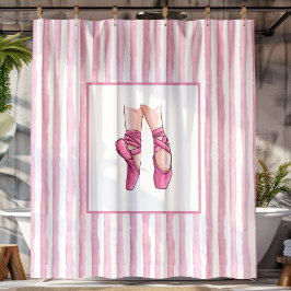Pink Ballet Shoes with Watercolor Stripes Duschvorhang