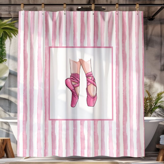 Pink Ballet Shoes with Watercolor Stripes Duschvorhang (Von Creator hochgeladen)