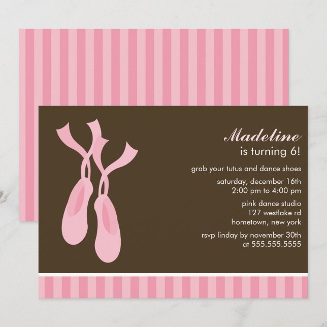 Pink Ballet Slippers Girls Geburtstag Einladung (Vorne/Hinten)