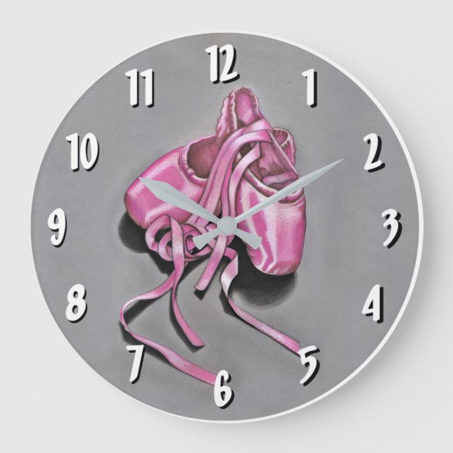 Pink Ballet Slippers Große Wanduhr (Vorderseite)