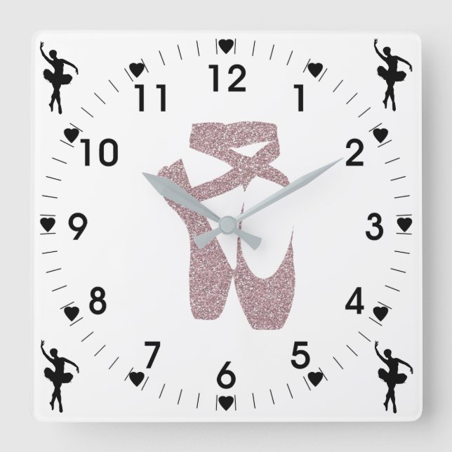 Pink Ballet Slippers Quadratische Wanduhr (Vorderseite)
